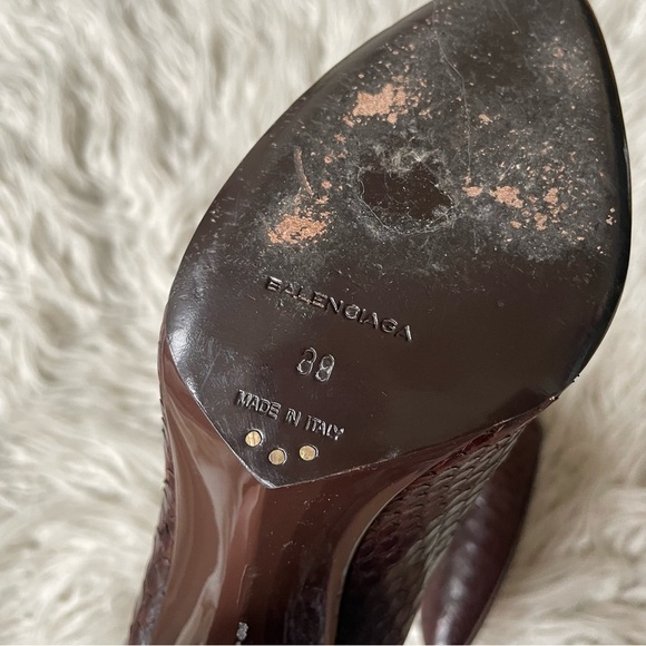 Balenciaga Brown Python Snake Leather Pointed Toe Heeled Ankle Bootie Size 39 - Picture 7 of 11